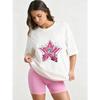 Oversized T Shirt Black Pink Star Graphic Print With Sparkle Text All You Need Is Love And A Little Magic Casual Streetwear For Women
