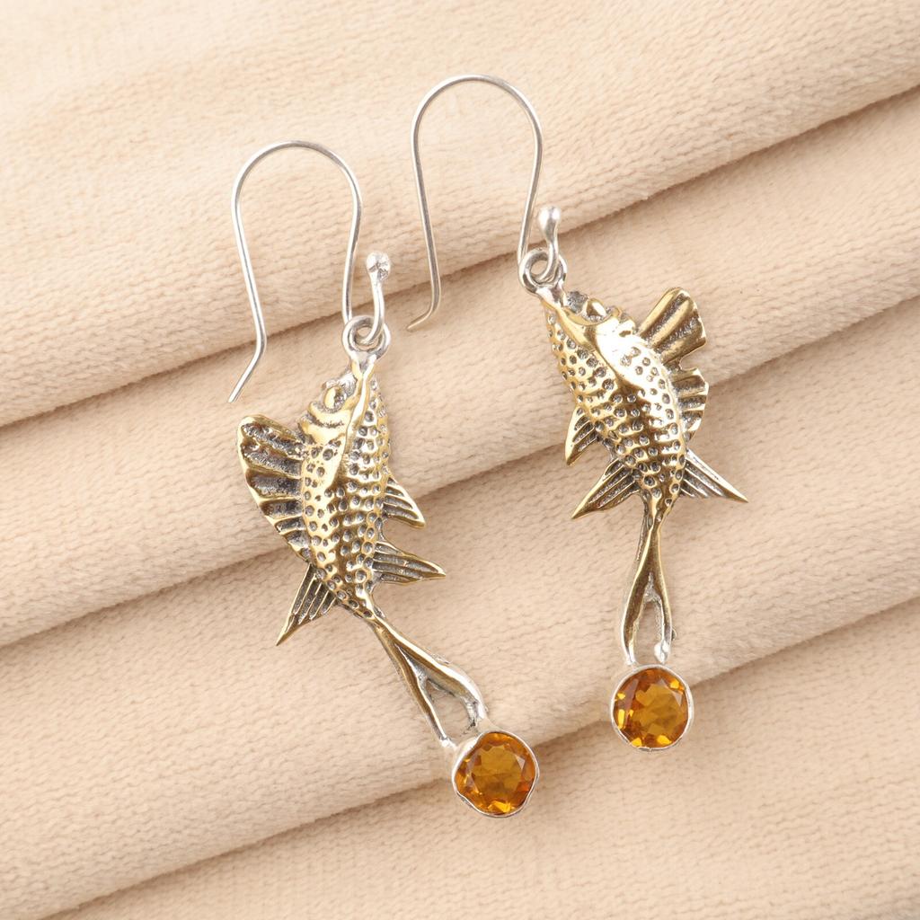 Citrine Gemstone 925 Sterling Silver Jewelry Earrings 2.17" Unique Gift Idea EE-148-10