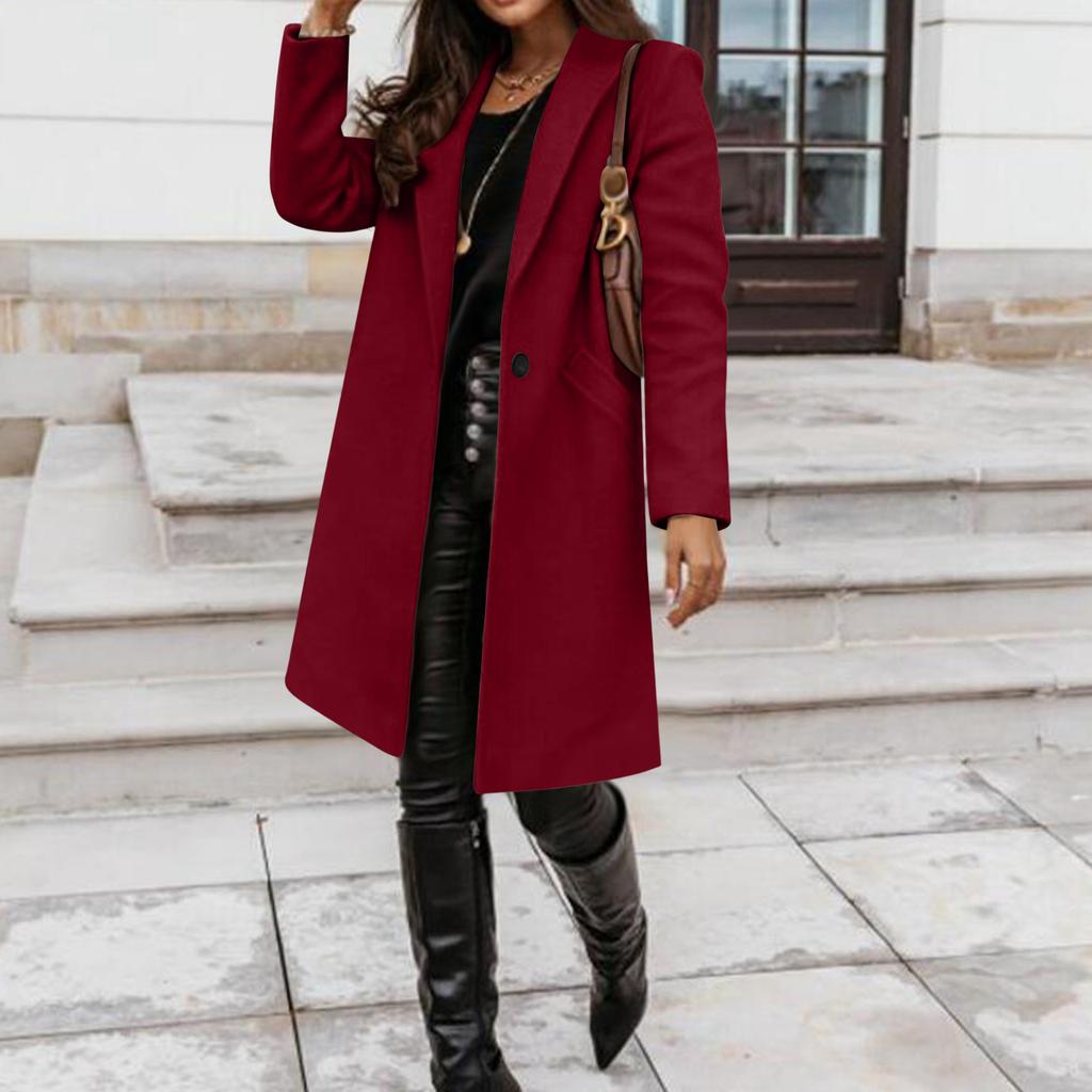 Women's Stylish Casual Color Long Coat with Buttons and Pockets for Daily Wear