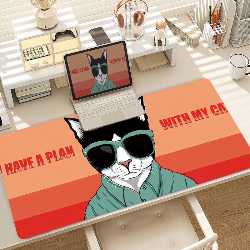 Cat Kawaii Mouse Pad Large Cute Girl Laptop Keyboard Pads Cartoon Lock Edge Wrist Mat