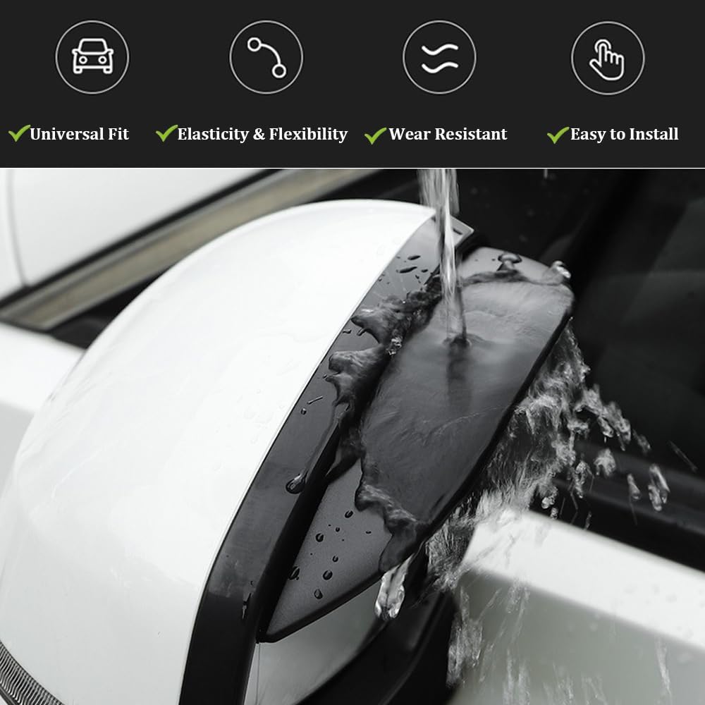 Car Rearview Rain Eyebrow Shield,Car Mirror Rain Protector Film,Visor Guard for Most Truck and SUV (Solid Black, 2PC)
