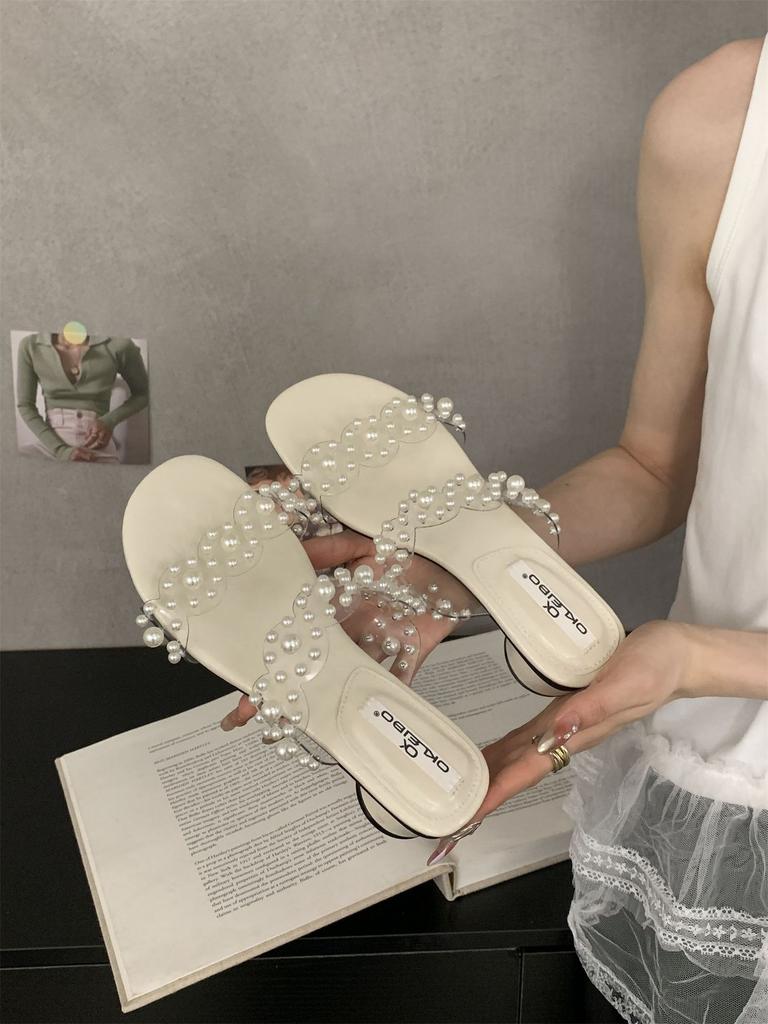 Coarse heel rhinestone high-end slippers fairy shoes to wear 2025 new summer beautiful temperament sandals