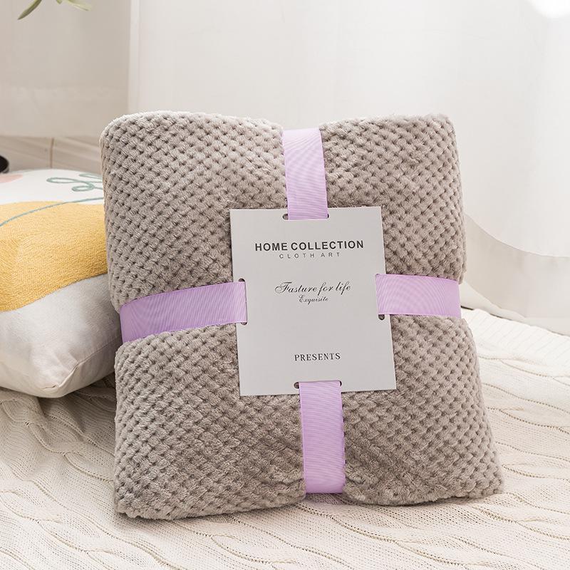 Thick Pure Color Plaid Flannel Blanket - Office Nap & Air Conditioning Use, Coral Fleece