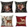 Vibrant Christmas Xmas Linen Cushion Cover With Invisible Zipper For Easy Cleaning