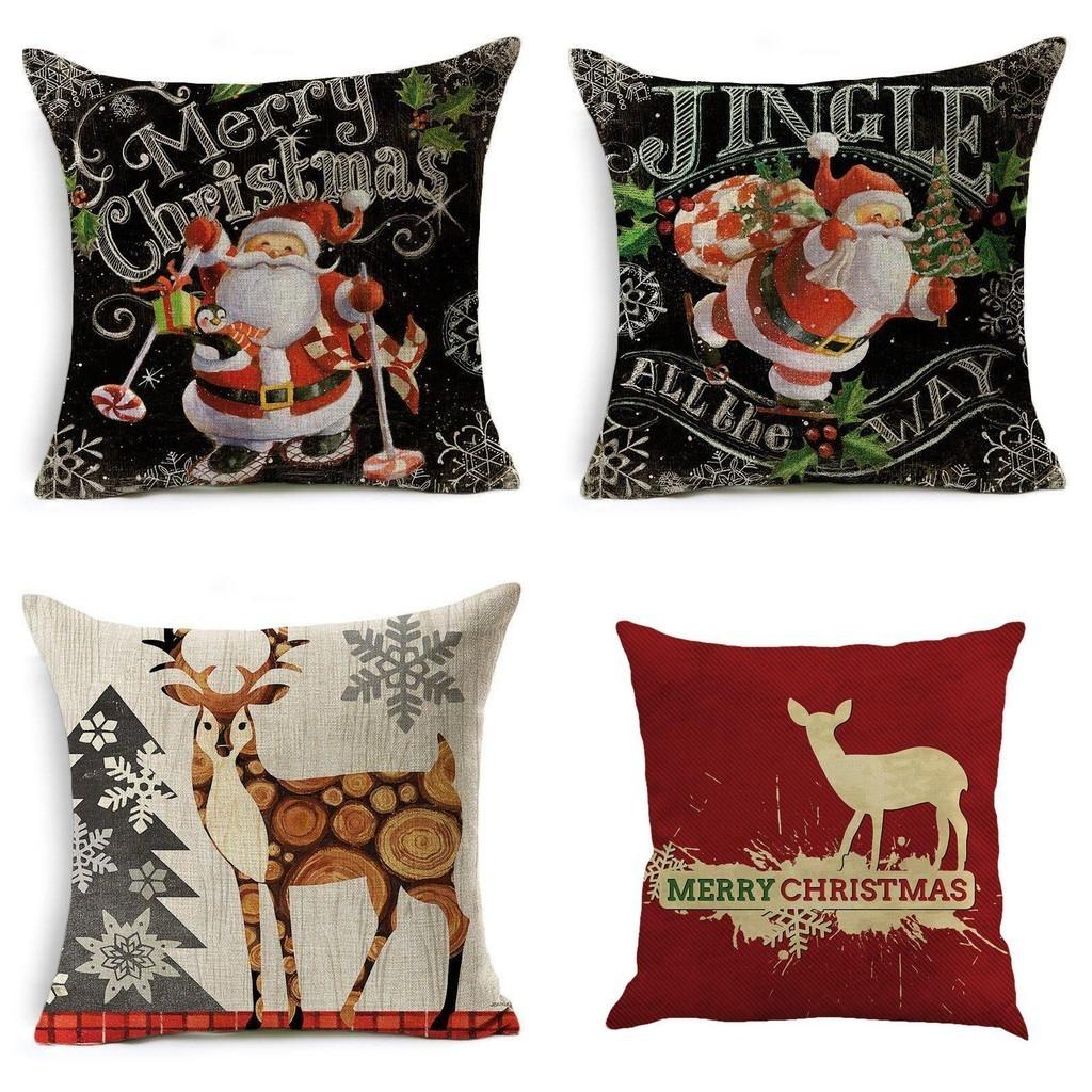 Vibrant Christmas Xmas Linen Cushion Cover With Invisible Zipper For Easy Cleaning