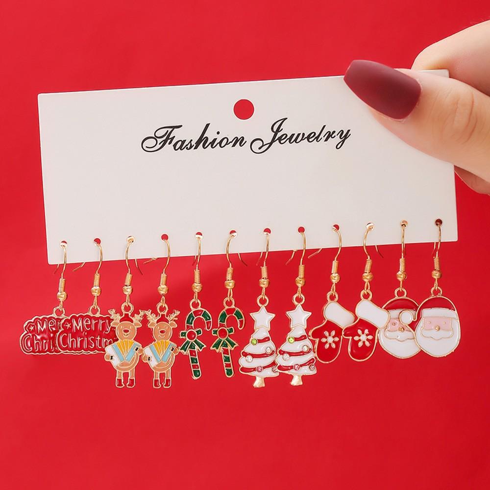 Europäische und amerikanische Weihnachts-Steckohrringe 1 Paar Kombinationsset Schneeflocke Elch Weihnachtsbaum Legierung Atmosphäre Ohrringe Ohrringe Schmuck