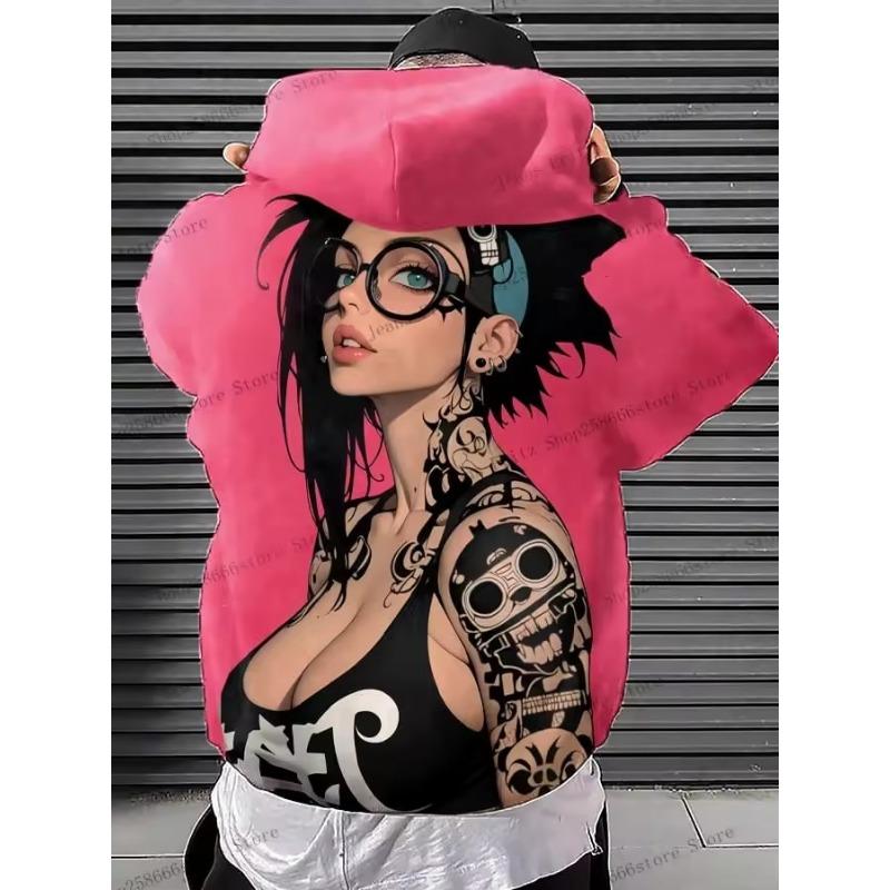 Anime Girl Back Pattern Sweatshirt Casual Long Sleeve Hooded Pullover 3D Printing Women Top Fashion Oversized Men's Hoodies