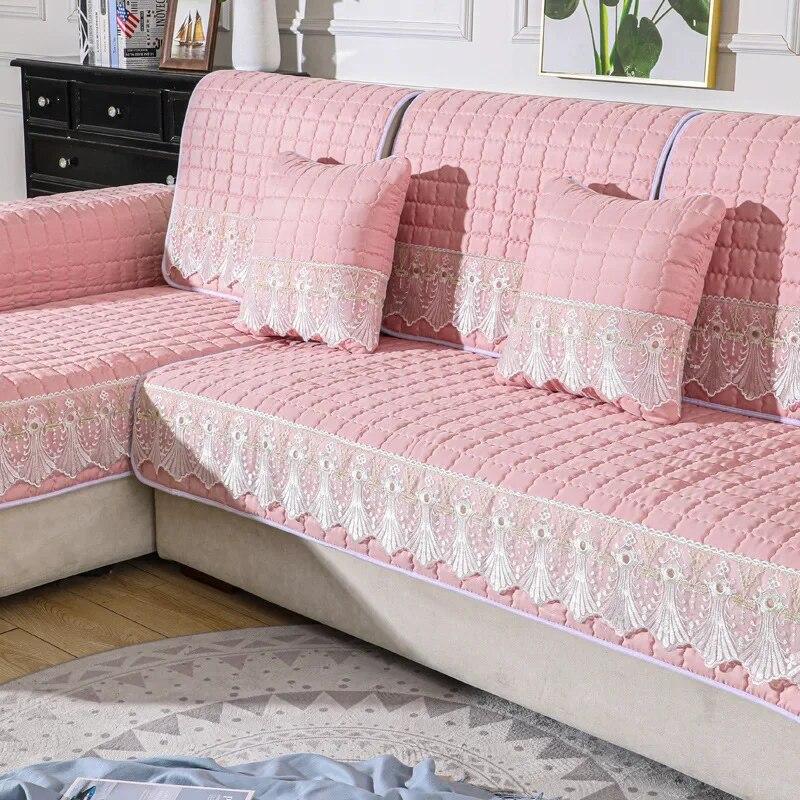 

Чехол для дивана ярких цветов, стеганая утепленная подушка, белое кружево, вышивка, диван, полотенце, чехол, защита для мебели для гостиной 70x70cm 1pcs