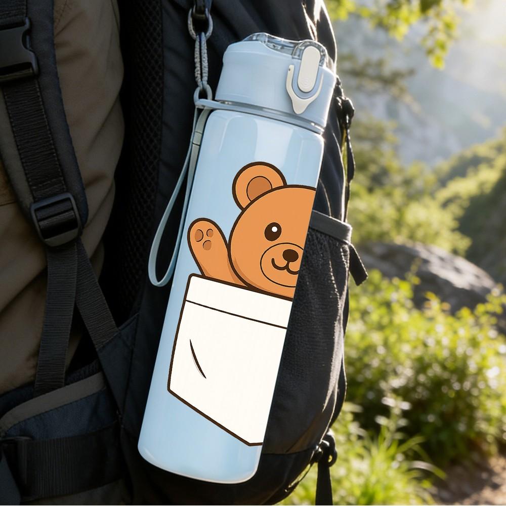 1PC Pocket Teddy Bear 750ml Color Plastic Sports Water Bottle Leakproof Flip Straw Lid Suitable for Sports Office Home Use