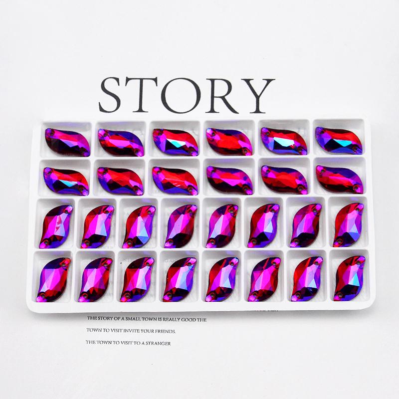 All Size All Color Ab S Shape Sew On Rhinestone Leaf Glass Crystal Sewing Flatback 2 Holes 6*12 10*20 14*30 for Dress Decoration