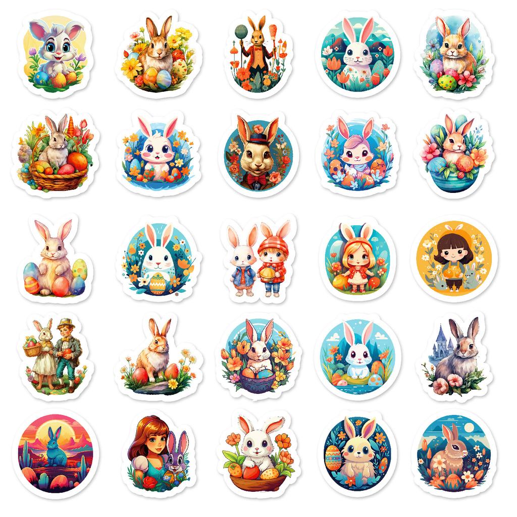 50 Easter Stickers Cute Cartoon Doodle Rabbit Doodle Stickers