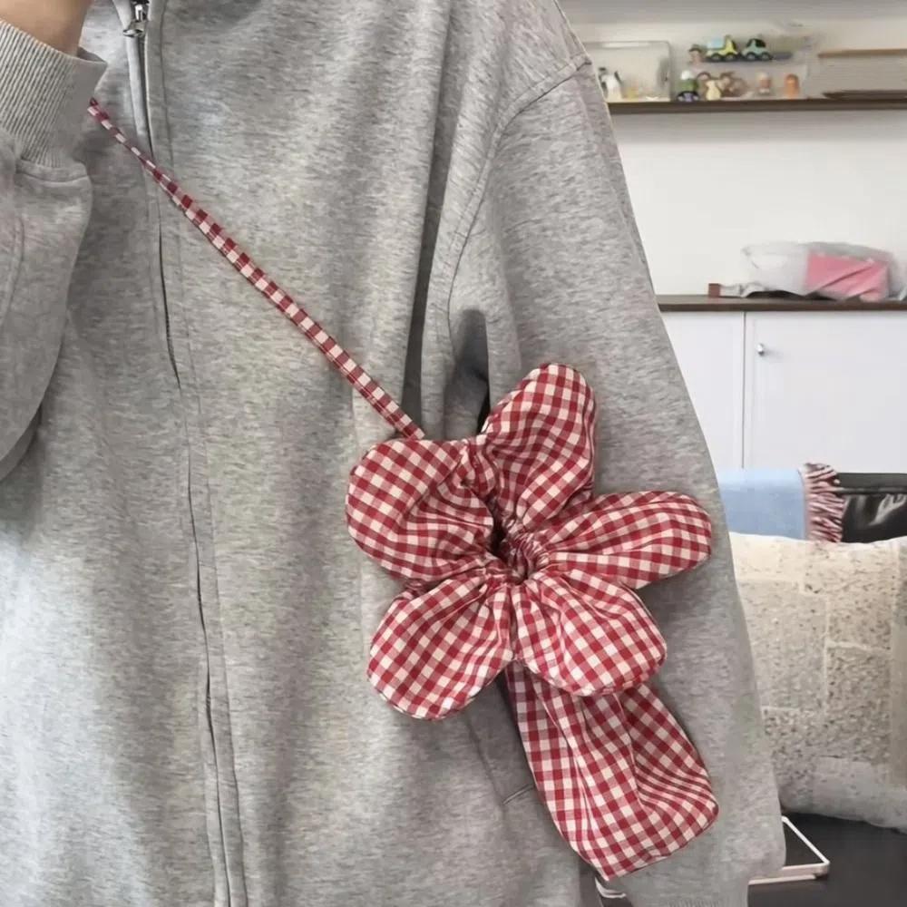 Cute Flower Handbag Korean Style Small Crossbody Bag Casual Plaid Drawstring Bag Outdoor