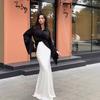 Elegant Satin Long-Sleeve Shirt & Midi Skirt Set for Women 2024