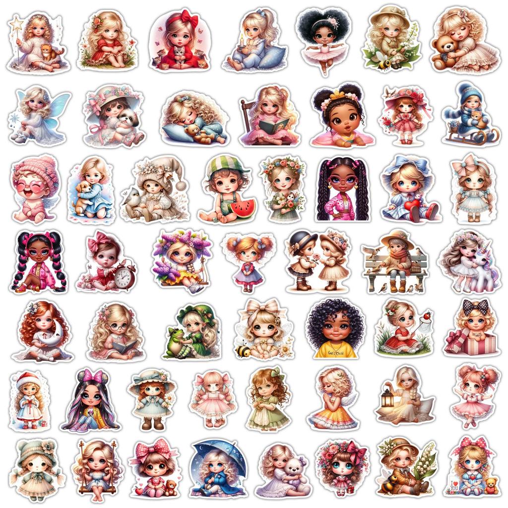 50 Cute Girl Princess Waterproof Graffiti Stickers for Phone, Guitar, Tablet, Laptop