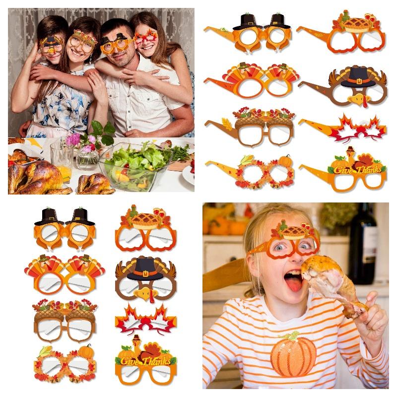 Funny Thanksgiving Party Decorative Glasses For Photos Autumn Maple Leaf Thanksgiving Paper Glasses Characters)