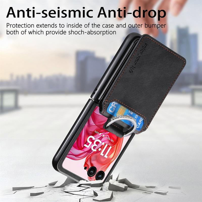 Für Motorola Razr 60 Ultra 50 40 Hülle Shell Leder Kartenfach Ständer Matt Stoßfest Hart PC Ringhalter 2 Stück Klapphandy Abdeckung