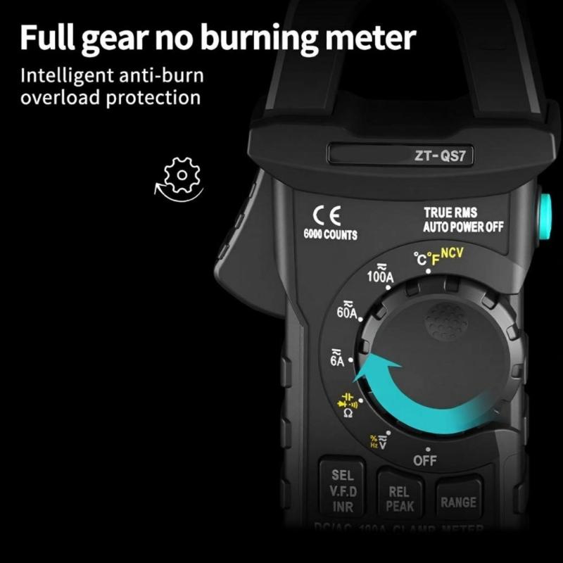 6000 Counts Professional Handheld Clamp Multimeter With Auto Off Data Hold Backlit Display And Overload Protections