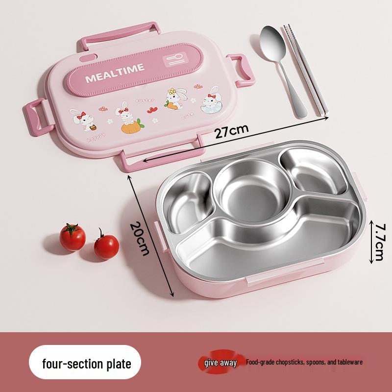 304 Stainless Steel Portable Insulated Lunch Box with Compartmented Lid, Large Capacity Bento Box for Students.