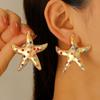 Trendy Simulated Starfish Stud Earrings for Women Exquisite Colored Rhinestones Summer Beach Daily Jewelry