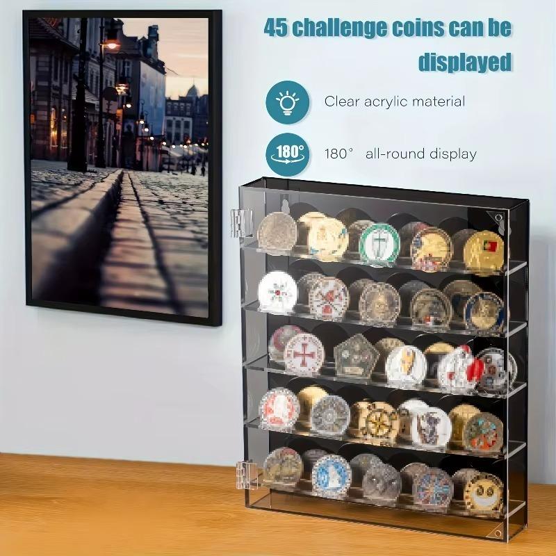 PGY Acryl-Münzen-Vitrine Mehrschichtig Transparent Abzeichen-Displaybox Platzsparend Heim-Büro-Dekoration Münz-Medaillen-Sammlerstücke