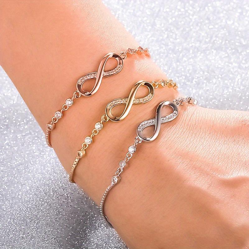 8-Character Bracelet Adjustable Infinity Bracelet with Faux Crystal Accents Women Simple Fashion Bracelet Jewelry Perfect Gift for Any Occasion