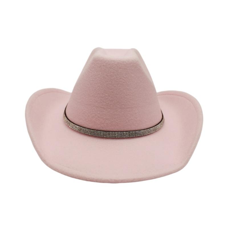 Fashionable Water Diamond Fedora Hat Western Cowboy Hat Wool Large Brim Upturned Versatile Hat Men Women Winter