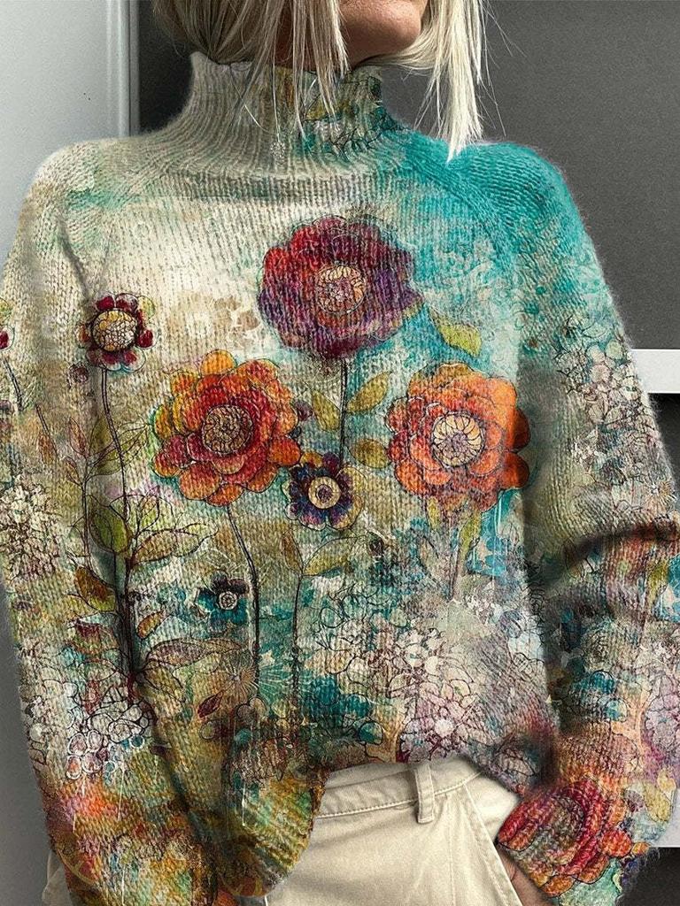 New Christmas abstract print casual cape jacket cardigan thick needle sweater