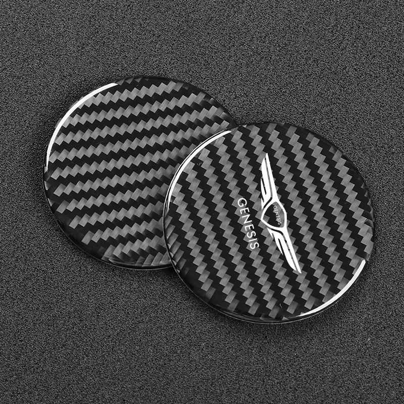 2Pcs Auto Carbon Faser Muster Coaster Nicht Slip Wasser Tasse Matte Anti-Schmutz für Hyundai Genesis g90 g70 g80 gv70 gv80
