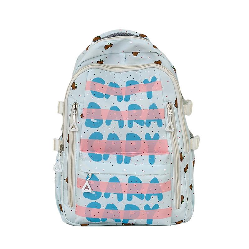 Large Letter Print Backpack Student Wear-Resistant Cartoon Schoolbag светло-синий