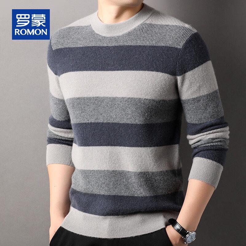 ROMON Men's 100% Pure Cashmere Thickened Round Neck Pullover Sweater