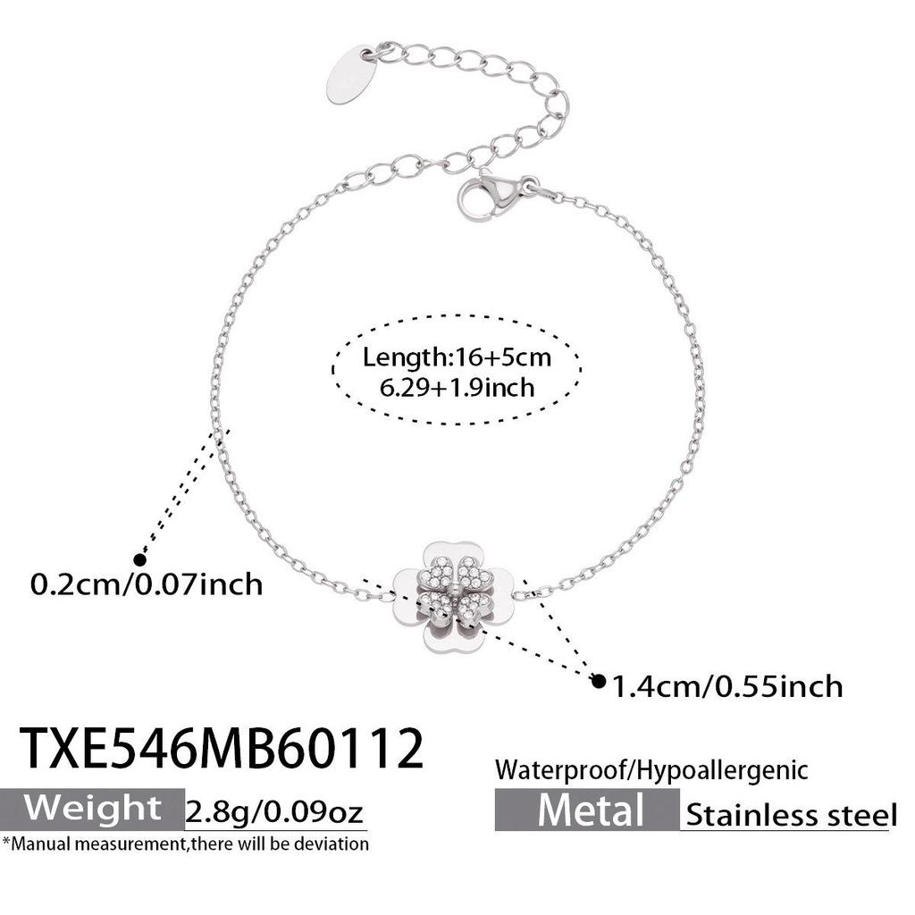 European & American Light Luxury Clover Jewelry Set: Stainless Steel, Zirconia-Embedded, Versatile Necklace, Bracelet, Ring & Earrings for Women.