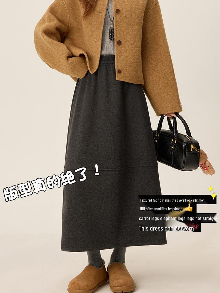Gray Wool Blend High Waist A-Line Skirt for Women - Petite & Plus Sizes, Autumn/Winter 2025 Collection.