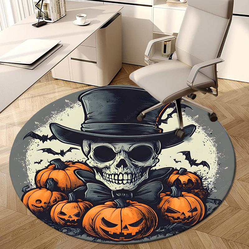 1pc Office Carpet Chair Mats Halloween Skull with Top Hat and Pumpkins Perfect for Decorating Office Chairs, Living Rooms, Or Bedrooms.YDT040