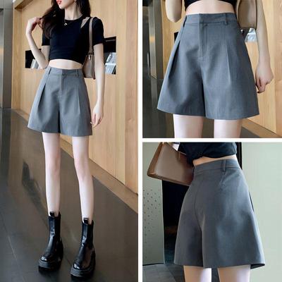 Damen Schwarze Sommer Casual Shorts mit Hohem Bund und Weitem Bein 2024