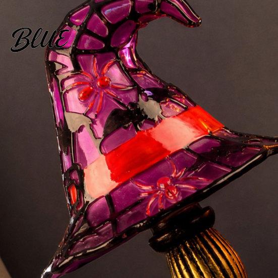 Gothic Night Light Halloween Witch Hat Table Lamp USB Stained Glass Dorm Room Vintage Wizard Decorative for Home Bedroom Lamp