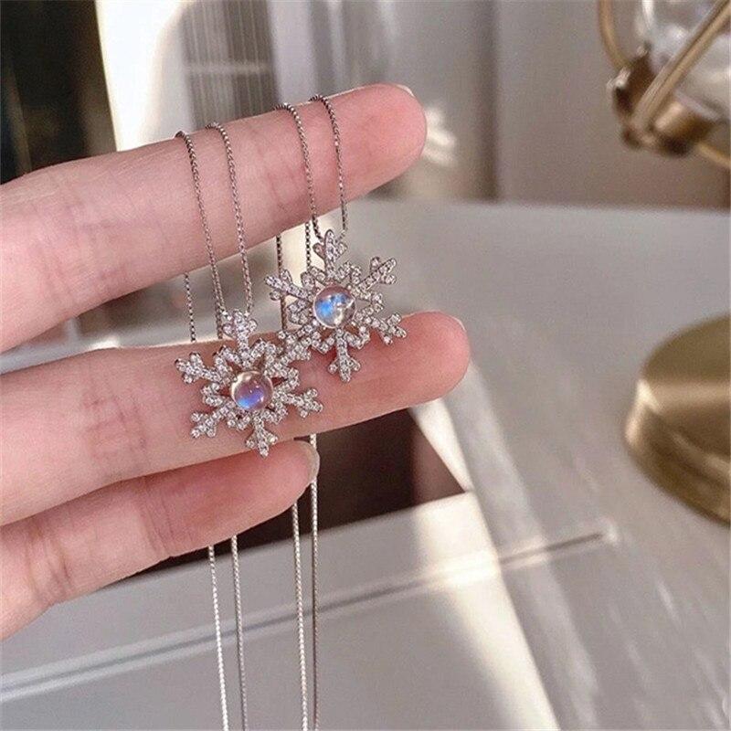 

Ожерелье-подвеска из стерлингового серебра 925 пробы с лунным камнем и снежинкой для женщин и девочек, рождественские украшения, подарок, колье-воротник, Dz885