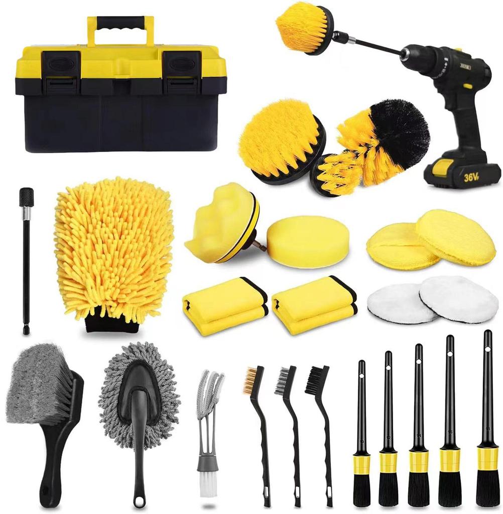 27-Piece Electric Drill Car Cleaning Brush Set with Air Vent Brush
