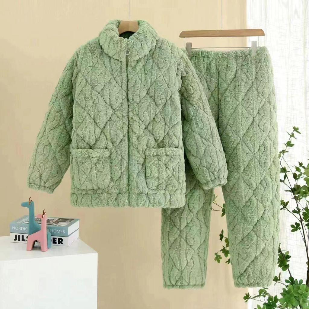 Women's Quilted Fleece-Lined Winter Pajama Set - Plus Size, Cute, Thick, Round Neck Homewear.