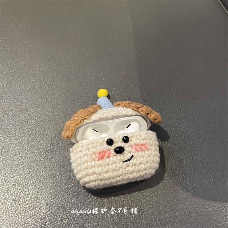 Cute Knitting Blush Puppy Suitable for Apple AirPods Pro1 Generation 2 Generation 3 Generation 4 Generation Bluetooth Earbuds Case Protective Case