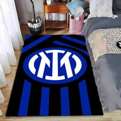 Black and Blue Striped Carpet with Inter Milan Logo Indoor Decor Suitable for Use As an Anti-slip for Living Room Bedroom Sofas
