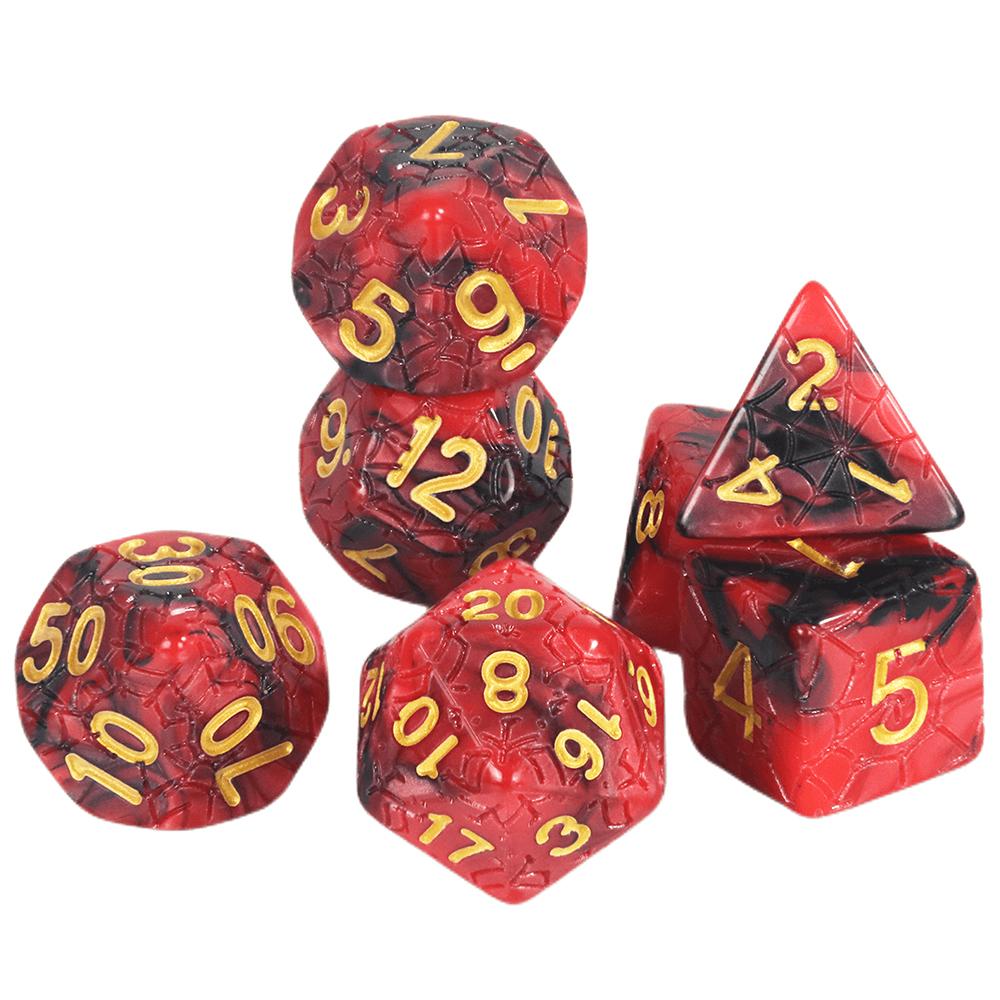 Sada mnohostěnných kostek 7ks Míchání barevných kostek s pavučinou pro deskové hry DND a deskové hry na hrdiny