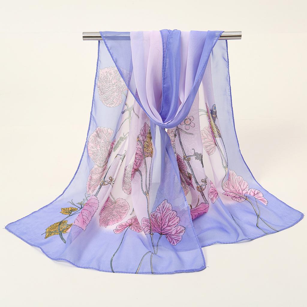 Spring Summer Printed Chiffon Silk Shawls Ginkgo Leaf Scarf Compact Lightweight Scarf Travel Sun Protection Scarf Wrap For Women