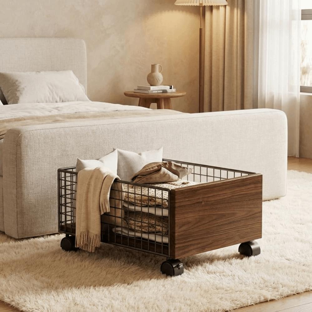 Large Capacity Rolling Storage Basket with Wheels Wire Basket Laundry Trolley Bedroom