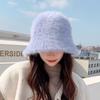 Autumn Winter Women's Cap Japanese Warm Faux Rabbit Hair Bucket Hat Outdoor Travel Fashion Solid Color Round Top Bucket Hats