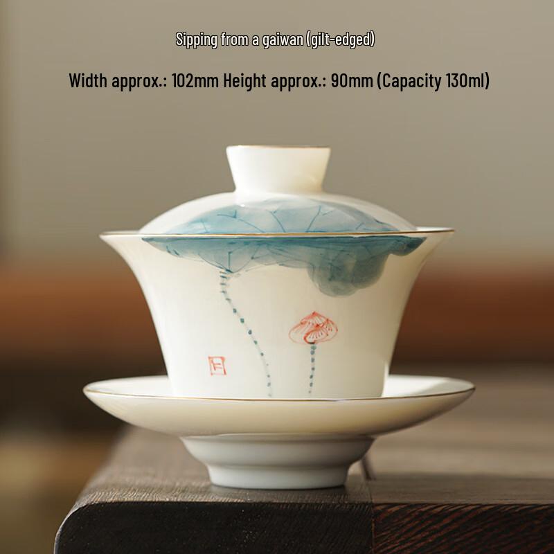 Shangqi Hand-painted Lotus Gaiwan Teacup