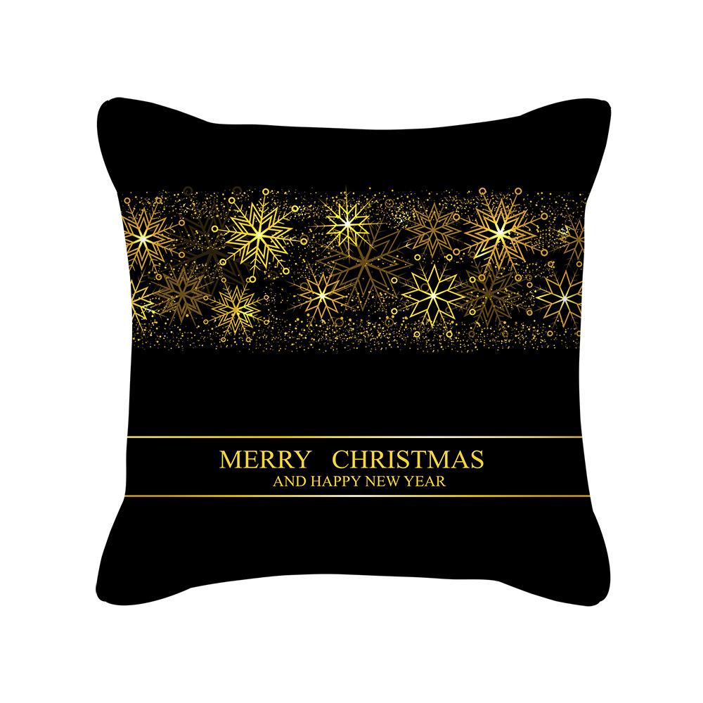 New Black Gold Christmas Pillow Cover New Snowflake Letter Peach Skin Sofa Cushion Cover