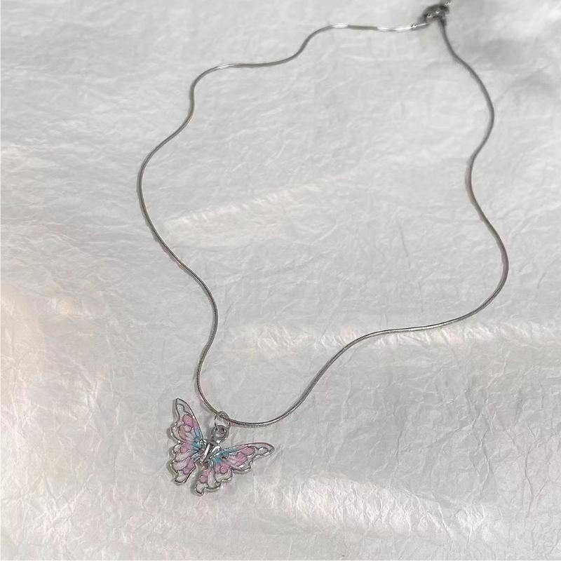 A52E Butterfly Necklace Korean Butterflies Snake Bone Chain Statement Jewelry China Mainland