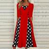 Women's Casual Five Quarter Sleeve Polka Dot Patchwork Dress Button Dress