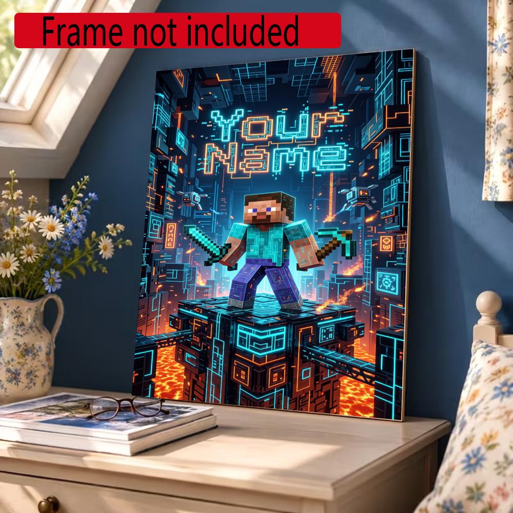 Minecraft Personalized Name Diamond Paintings Mosaic Wall Round Diamond Art Painting Kits Embroidery Crystal Accessories Frameless