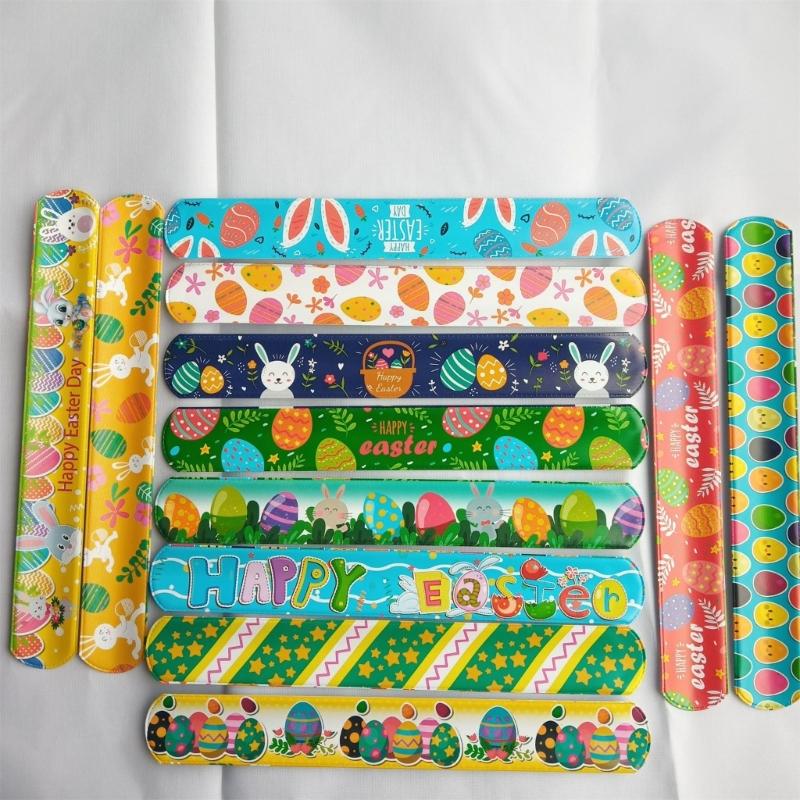 Set of 48pcs Easter Wristbands Surprise Snap Bracelets for Easter Parties Gatherings Snap Bracelets in Various Styles